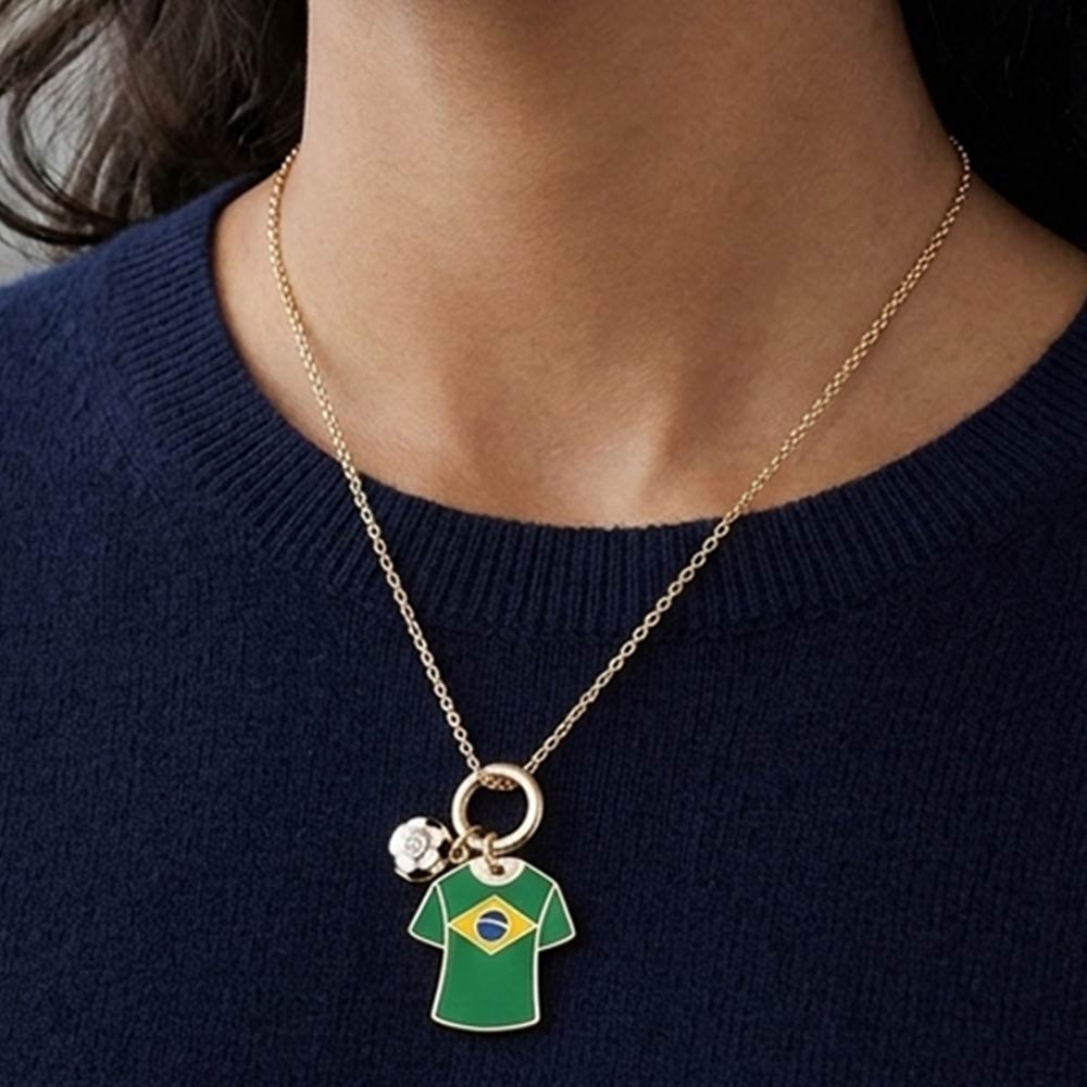 Brazil Soccer Ball Jersey Charm Toggle Pendant Necklace